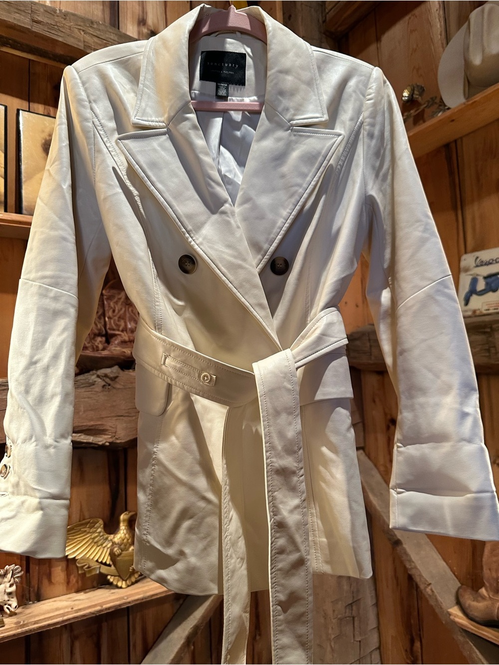 Sanctuary White Double-Breasted Belted Blazer